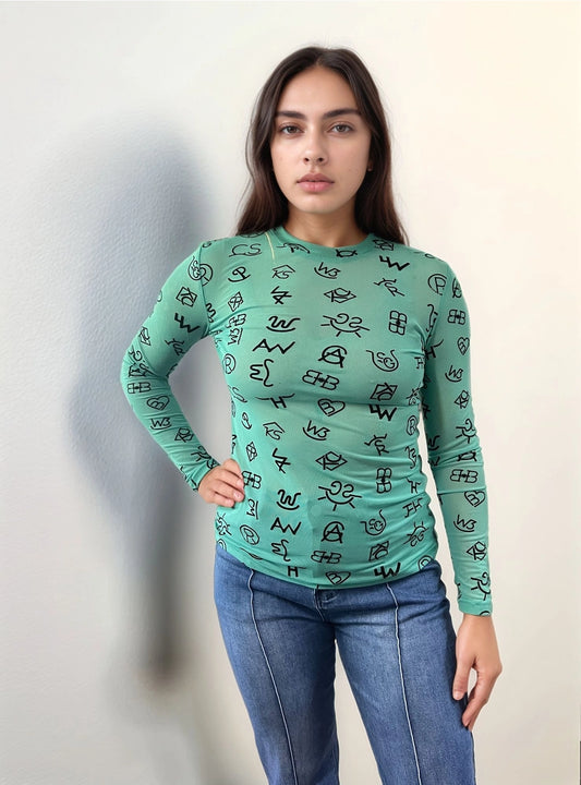 Branded 3D Print Mesh Top - Turquoise