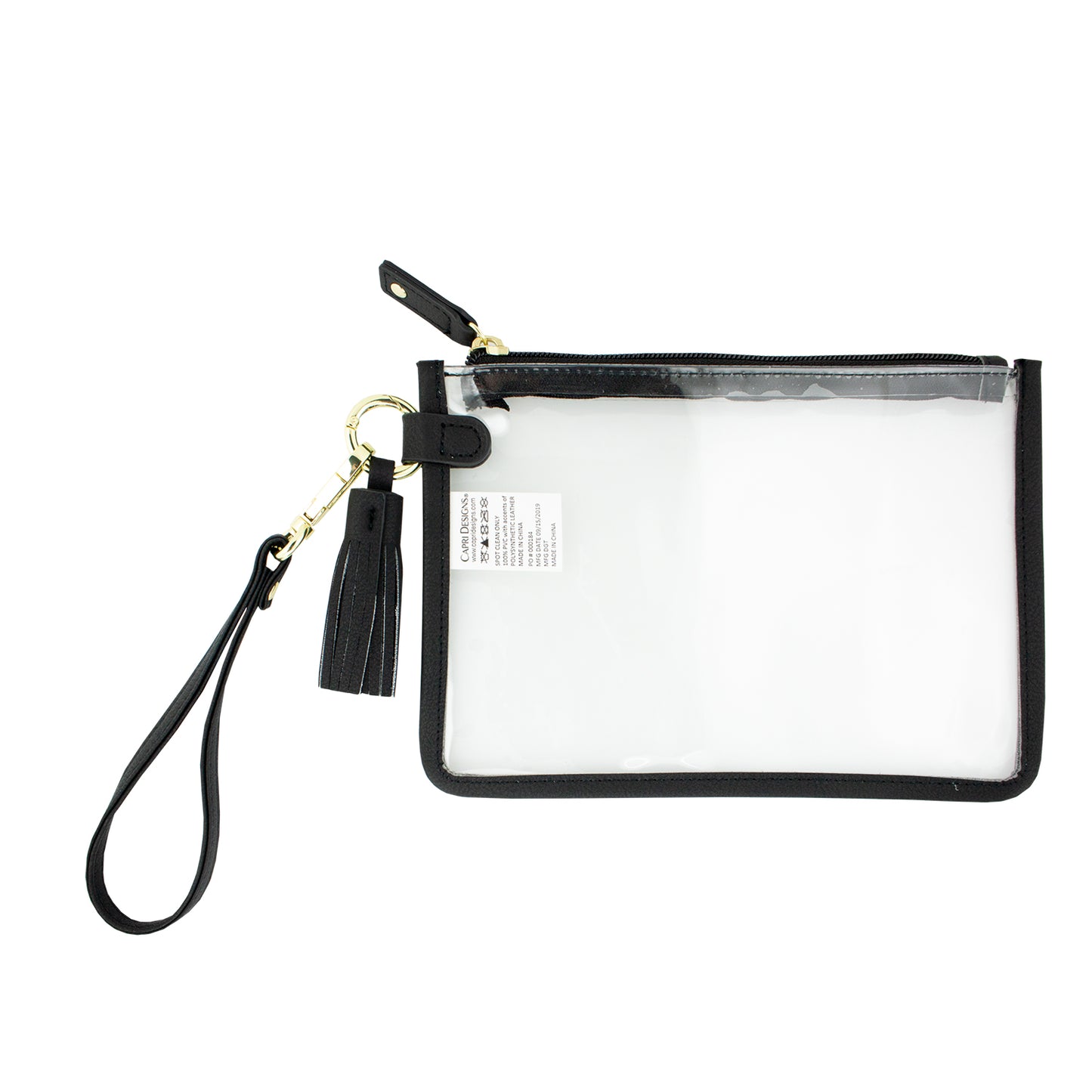 Wristlet - Clear PVC with Black and Gold Accents