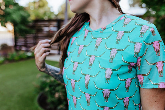 Cow Skull Cute Heifer Short Sleeve Mesh Sheath Dress