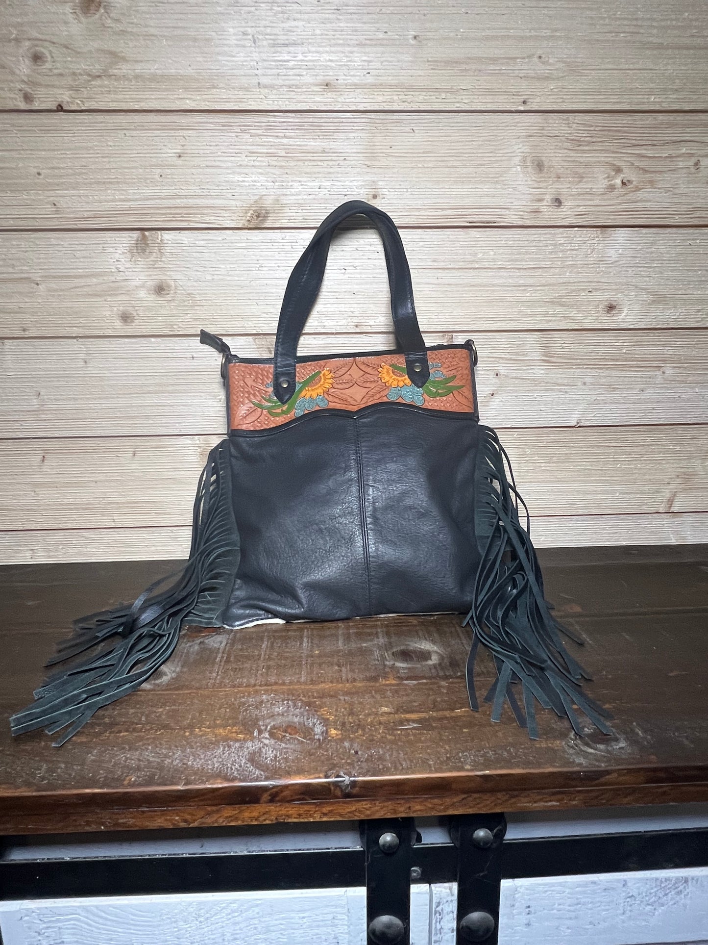Cowhide and Turquoise with Tooled Leather Bag