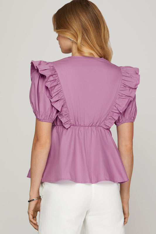 SHORT SLEEVE PINTUCK DETAIL TOP