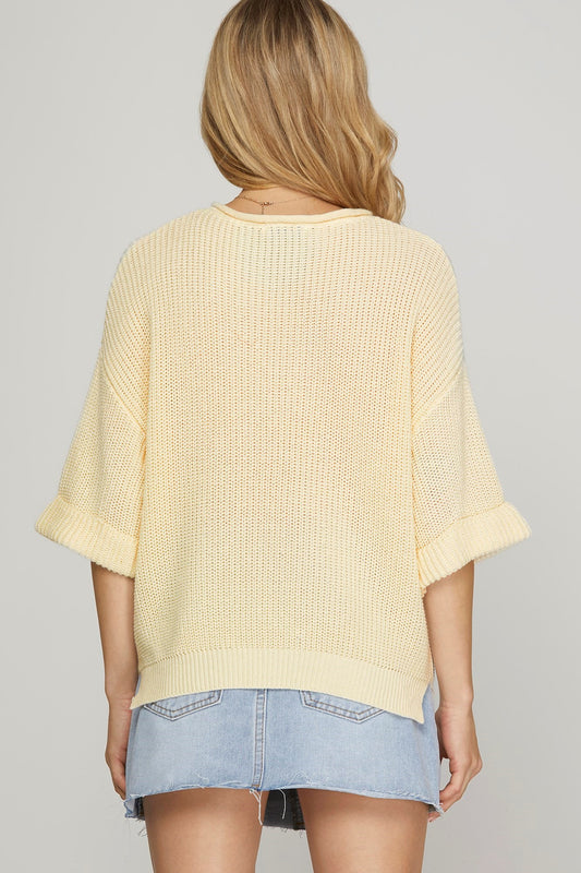 HALF SLEEVE V NECK SWEATER