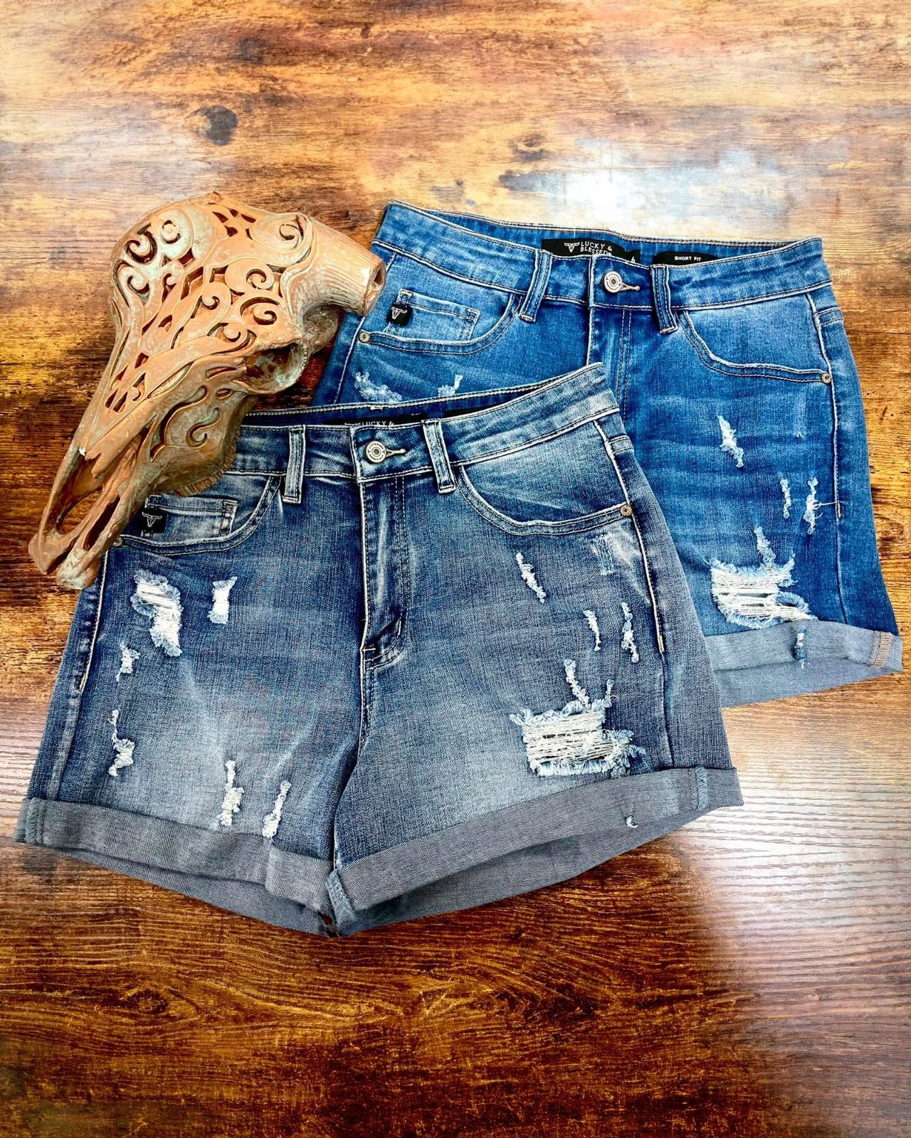 Dark Wash Distressed Shorts