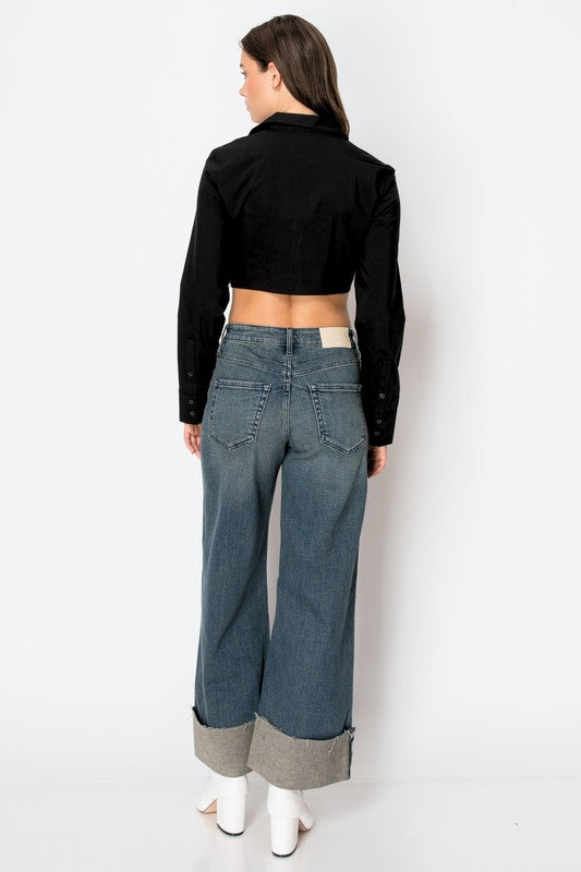 TUMMY CONTROL HIGH RISE CUFFED A WIDE LEG JEANS