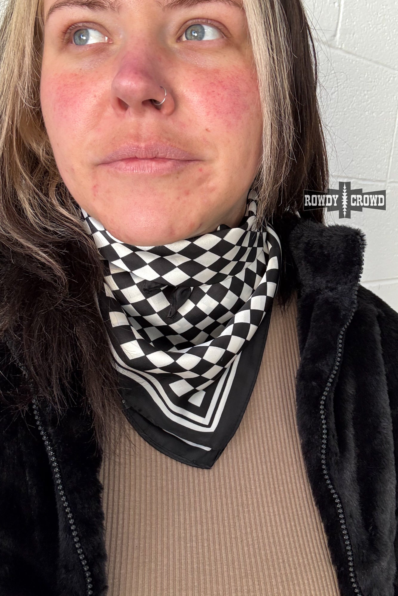 SMALL Black Checkered Out Wild Rag/ Scarf