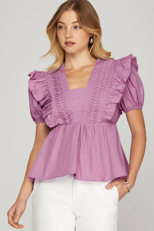 SHORT SLEEVE PINTUCK DETAIL TOP