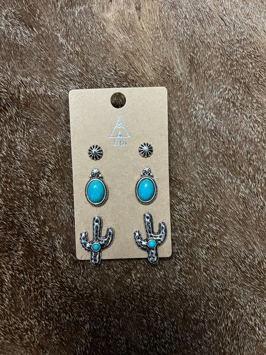 Silver, Turquoise and Cactus Earrings