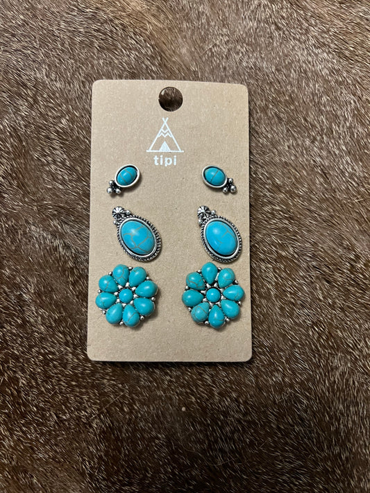 Turquoise Tear Drops and Flowers Earrings